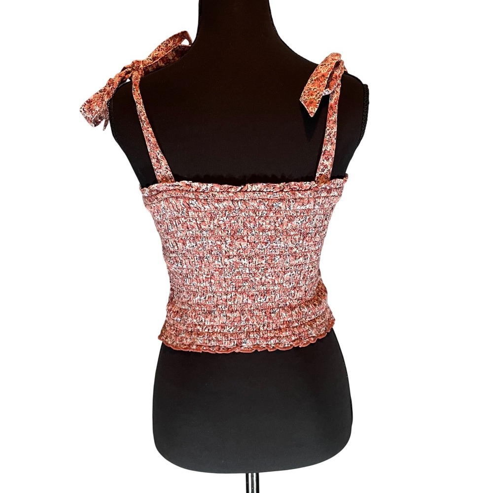 Abercrombie &‎ Fitch Smocked Floral Tie Shoulder Crop Tank Top Terracotta M Boho - Picture 3 of 7